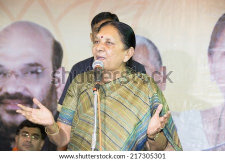 AHMEDABAD, GUJARAT/INDIA - 10 SEPTEMBER 2014 : CM Anandi Patel appealed the people to come out and vote in record numbers, during an election rally in Maninagar,Ahmedabad, India.