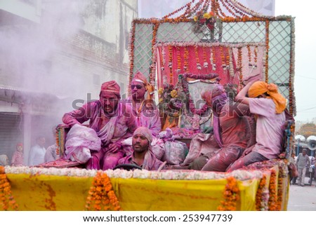 Mathura,Uttar Pradesh/India 26th Tuesday March 2013 - People of mathura enjoying holi with colors in mathura, India.