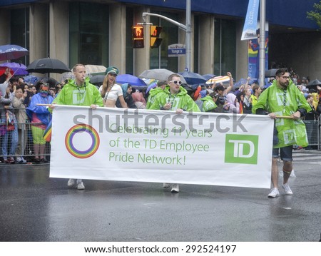 TORONTO, ONTARIO/CANADA - 28th SUNDAY JUNE 2015 : TD bank in support on  Toronto Pride 2015 parade.