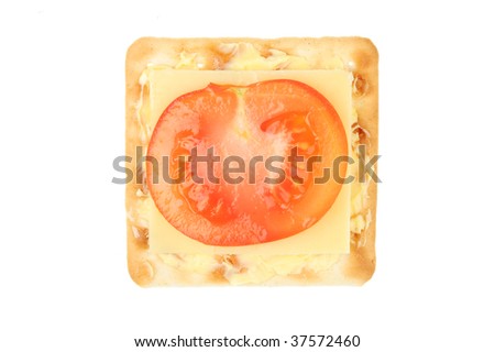 Square buttered cheese biscuit with cheese and tomato