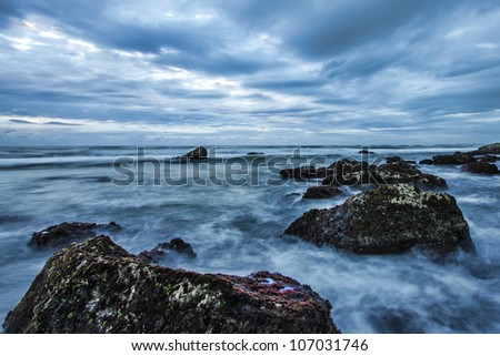 Sea and rocks at sunrise, Miami beach, Gold Coast, Australia