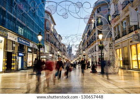 Malaga, Spain - November 20: Calle Larios Is A 300 Meters Long Street Which Is Main Commercial Street Of The City And The Fifth Most Expensive Shopping Street In Spain, Nov 20, 2012 In Malaga, Spain