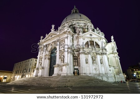 VENICE, ITALY- DECEMBER 08: Santa Maria Della Salute church on December 08, 2013 in Venice, Italy. The church was built as a offering for the city\'s deliverance from the plague in 1630-1631