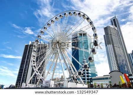 The 60 Meter Ferris Wheel On Top Of The Transit Centre In Surfers Paradise, Gold Coast, Queensland Australia.