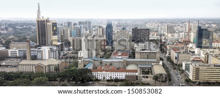 Nairobi, Kenya - Aug 11: Central Business District And Skyline Of Nairobi. Nairobi Is The Capital And Largest City Of Kenya. August 11, 2013 Nairobi, Kenya