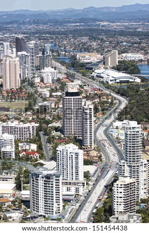 Gold Coast, Australia - AUG 23: View of the Gold Coast light rail corridor. The 13km rail will link Griffith Uni with Broadbeach and is scheduled to open in 2014. August 23, 2013 Gold Coast, Australia