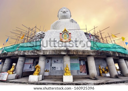 PHUKET, THAILAND - OCT 07: The marble statue of Big Buddha. Construction is expected to finish in 2015. Big Buddha can be seen from most of the South Phuket area. October 07 , 2013 Phuket, Thailand