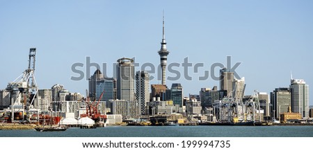 AUCKLAND, NZ - JUN 13: Panoramic view of Auckland Skyline.  Auckland has been rated one of the world\'s top 10 cities to visit by travel bible Lonely Planet. June 13, 2014 Auckland, New Zealand
