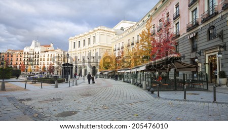 MADRID, SPAIN - NOV 15: Plaza de Oriente connects the Royal Palace to the Opera House. The plaza was started by King Joseph Bonaparte, who ruled Spain from 1808 to 1814 A.D. Nov 15, 2012 Madrid, Spain