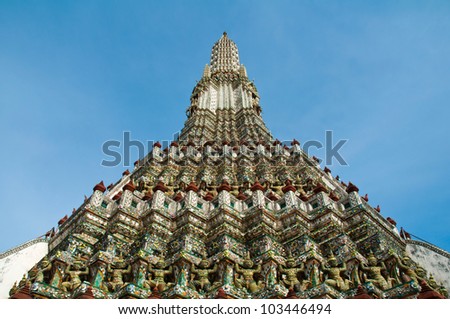 Phra Prang of Wat Arun temple had its height of 8 wah ( 12 meters), and it had been reconstructed and enlarged to 67 meters height in King Rama II and III in Thailand