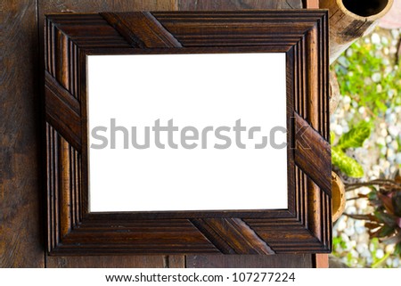 Vintage picture frame, wood plated, wood background, clipping path included