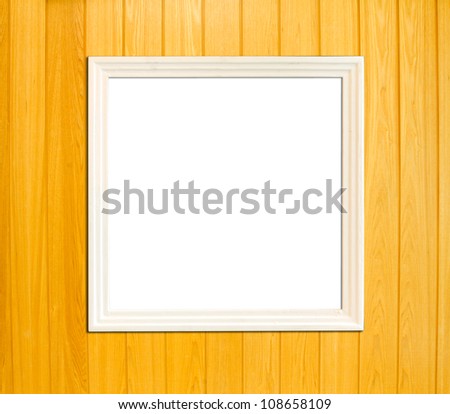 White Vintage picture frame, wood plated, wood background, clipping path included