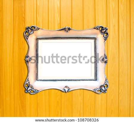 Silver Vintage picture frame, wood plated, wood background, clipping path included