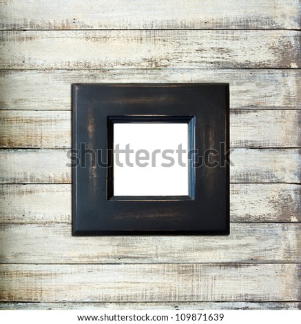 Black Vintage picture frame, wood plated, old wood background, clipping path included