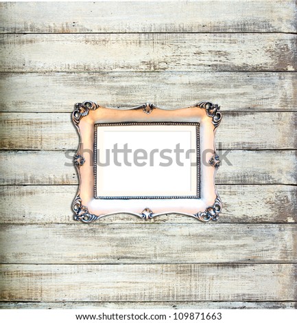 Silver Vintage picture frame, wood plated, old wood background, clipping path included