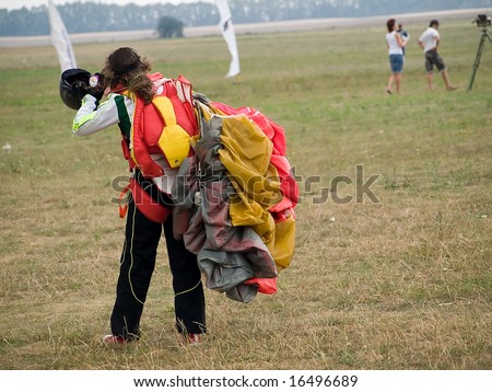 The woman skydiver after the landing
