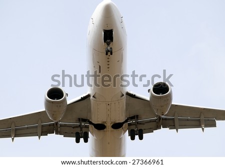 Jet airplane landing closeup - shot at extremely low altitude