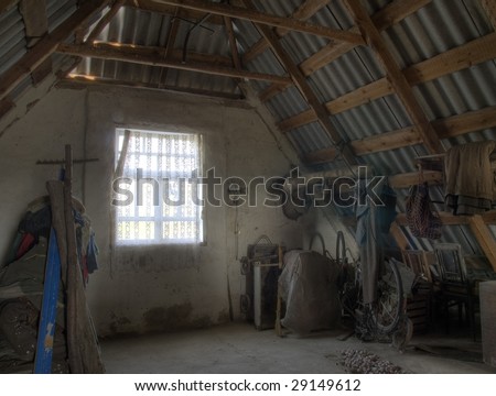 The HDR image of the attic in the old village house