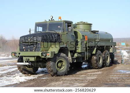 Army fuel truck in the field depot