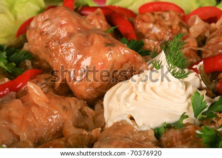Sarmale, traditional Romanian dish based on meat and rice boiled in cabbage rolls
