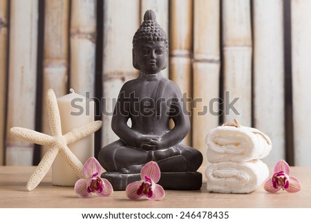 Bath accessories with buddha statue