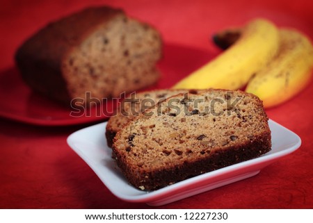 Banana nut bread with red background