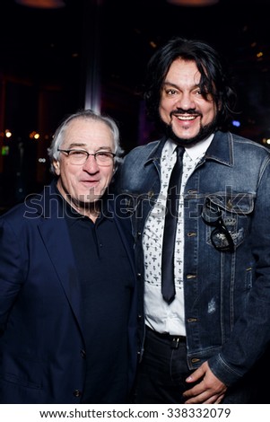 MOSCOW - NOVEMBER 09: Robert De Niro and Philip Kirkorov visited opening of Nobu restaurant on November 09, 2015 in Crocus City Mall, Moscow, Russia