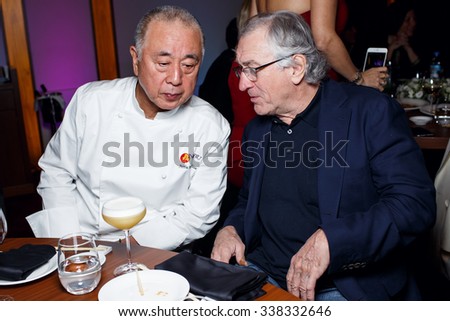 MOSCOW - NOVEMBER 09: Robert De Niro and Matsuhisa visited opening of Nobu restaurant on November 09, 2015 in Crocus City Mall, Moscow, Russia