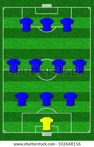 Soccer field layout with formation 3-4-3