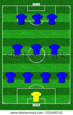 Soccer field layout with formation 4-3-3