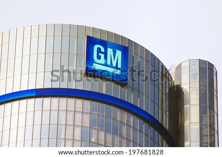 Detroit May 6, 2014: General Motors Building, GM Headquarters, Renaissance Center, May 6, 2014, Downtown Detroit.