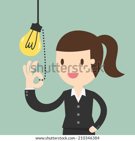 Business woman pulling light switch Idea concept Business woman pulling light switch Idea concept