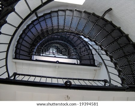 A stair case of a lighthouse.