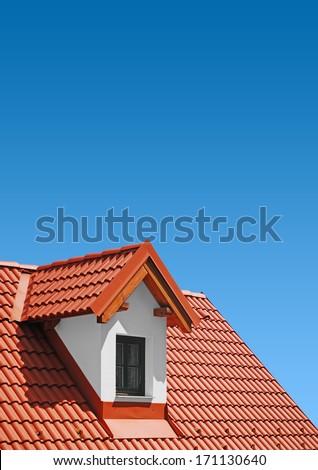 Roof With Red Tiles On A Background Of Blue Sky, New Roof