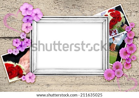 frame of wedding pictures, pictures with the bride and groom