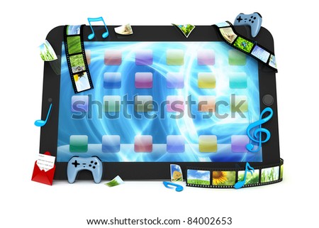Tablet computer with movies, music, and games