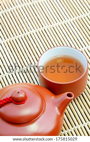 Hot tea from dried tea leaves (Camellia sinensis) a popular drink in Asian countries such as China, Japan, India, Myanmar, Thai, Indonesia and many other countries.