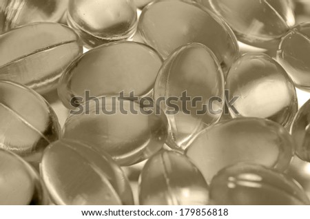 Oval shape of soft gelatin capsule use in pharmaceutical manufacturing for contain oily drug and nutritional supplement like vitamin A, E, fish oil, primrose oil, rice barn oil and other oily drugs.