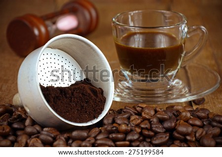 Pressurize Coffee Filter with Roasted and Grounded Coffee Beans Makes an Espresso Shot.