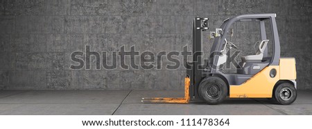 Forklift truck on industrial dirty wall background Forklift truck on industrial dirty wall background