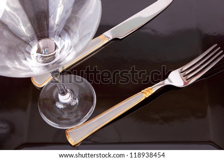 Restaurant Design black Dish with fork and knife, your text here