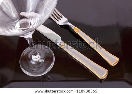 Restaurant Design black Dish with fork and knife, your text here