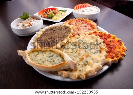 Oriental Pizza Plate Of Traditional Arabic Food Manaqish.