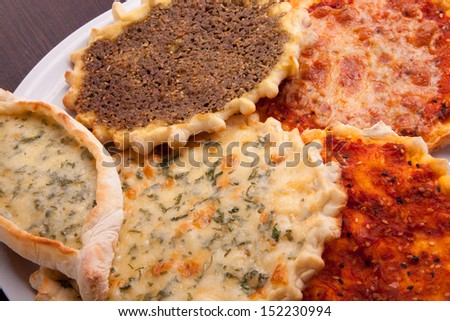 Oriental pizza plate of traditional Arabic food manaqish.