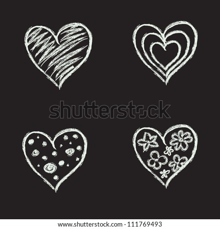 Set Of Hand Drawn Hearts On Chalkboard Background. Vector ...