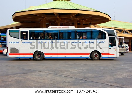 CHIANGMAI, THAILAND- MARCH  20  2013: Esarn tour company bus no.175-25  route Khonkaen and Chiangmai. Photo at Chiangmai bus station, thailand