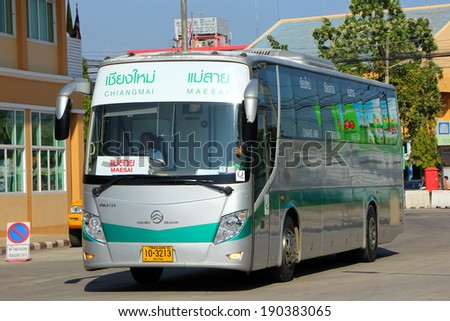 CHIANGMAI, THAILAND- NOVEMBER 4 2012: Golden Dragon Bus of Green bus Company. Between Chiangmai and Maesai ( Chiangrai province ). Photo at Chiangmai bus station, thailand.