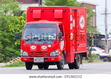 CHIANGMAI, THAILAND- MAY 6 2014: Fast Delivery Truck of PRESIDENT BAKERY PUBLIC COMPANY LIMITED ( Farmhouse product ).  Photo at road no.121 about 8 km from downtown Chiangmai, thailand.