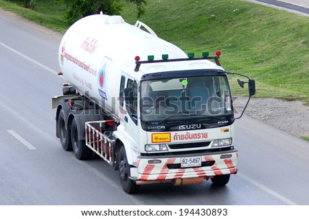 CHIANGMAI, THAILAND - MAY  21 2014 : Gas supply Company Truck. For PTT LPG Gas. Photo at Road No.11 about 5 Km from Chiangmai city.