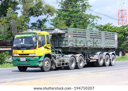CHIANGMAI, THAILAND - MAY 25 2014 : Trailer dump truck no.3801 of stone one public company limited. Photo at road no.121 about 8 km from downtown Chiangmai, thailand.